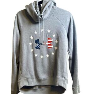 EUC Under Armour UA Unisex Gray Hoodie Red White Blue Graphic Sweatshirt- Size M